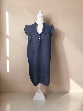 100% Linen Rosemarine Made in Italy Sunwashed Shift Dress Small Navy Lagenlook